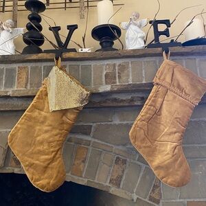Christmas Stockings Gold Velour set of two Vintage 80’s